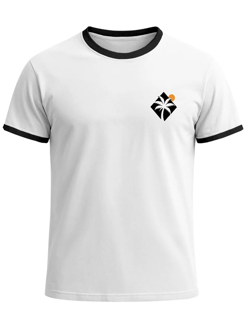 Herren T-Shirt Retro Kontrastbund - Logo Design Palme - Printshirt im Vintage-Look