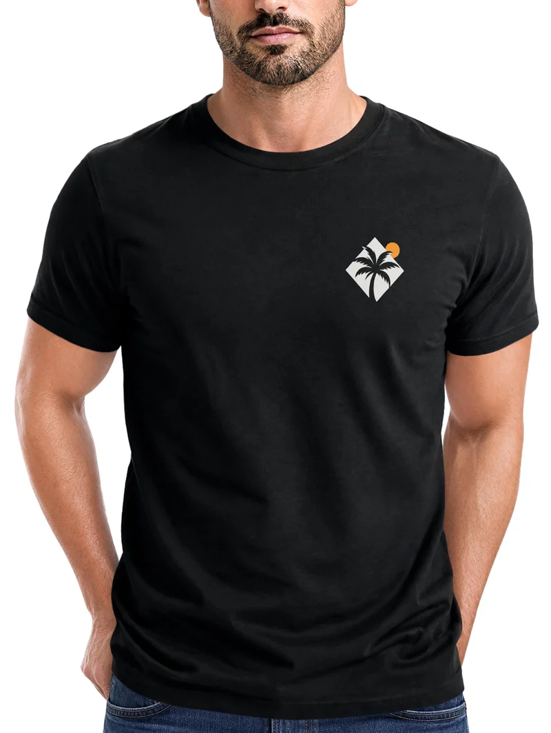 Herren T-Shirt Brustprint - Logo Design Palme - Baumwollshirt Männer Fashion Streetstyle Slim Fit