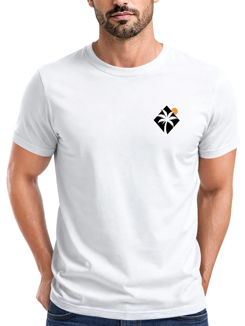 Herren T-Shirt Brustprint - Logo Design Palme - Baumwollshirt Männer Fashion Streetstyle Slim Fit