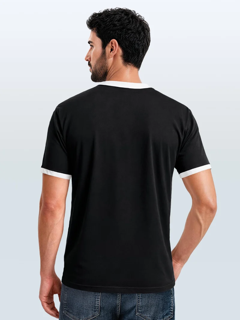 Herren T-Shirt Retro Kontrastbund - Logo Design Wave Badge - Printshirt im Vintage-Look