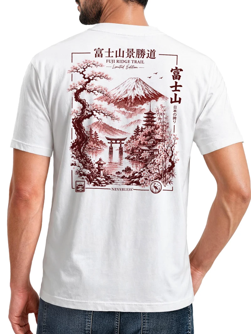 Herren T-Shirt Backprint - Design Mount Fuji - Baumwollshirt Männer Fashion Streetstyle Slim Fit