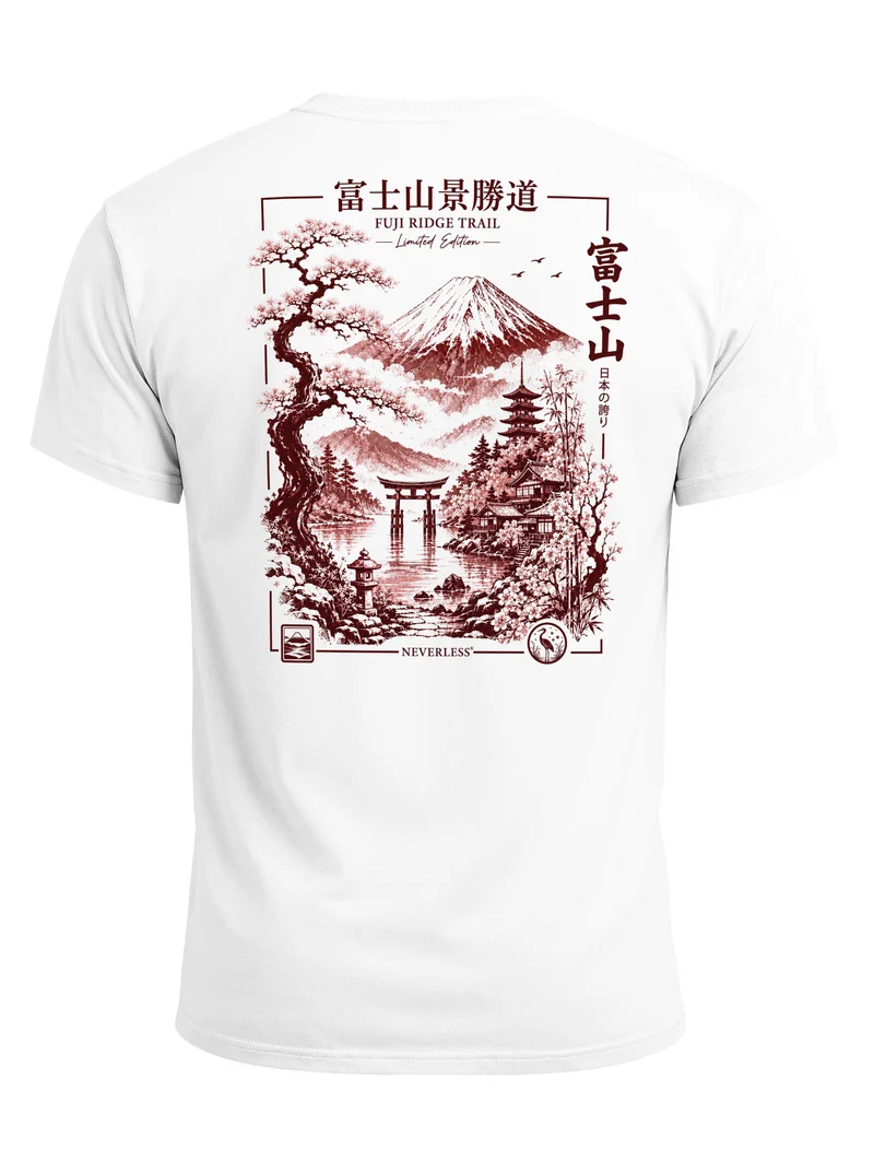 Herren T-Shirt Backprint - Design Mount Fuji - Baumwollshirt Männer Fashion Streetstyle Slim Fit