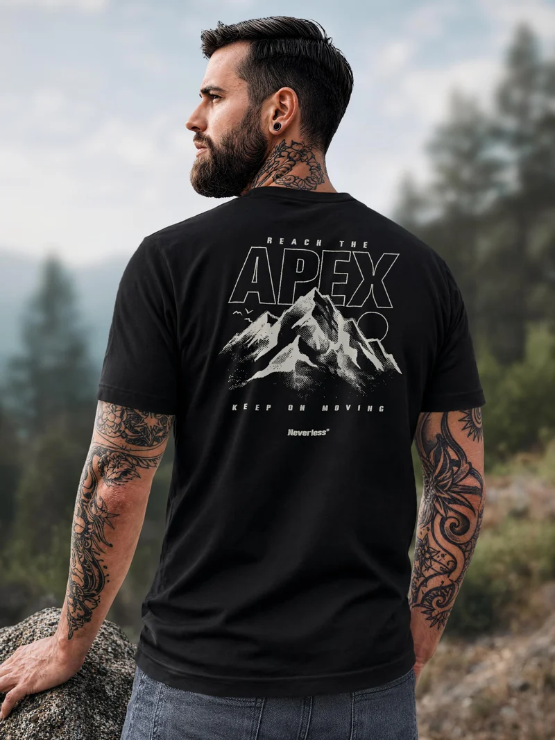Herren T-Shirt Backprint - Design Apex mountain - Baumwollshirt Männer Fashion Streetstyle Slim Fit
