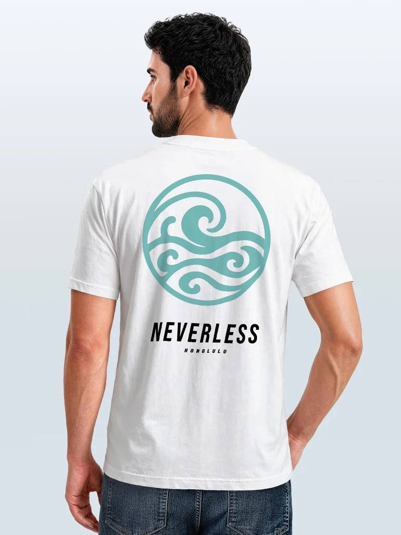 Herren T-Shirt Backprint - Design Wave Welle - Baumwollshirt Männer Fashion Streetstyle Slim Fit