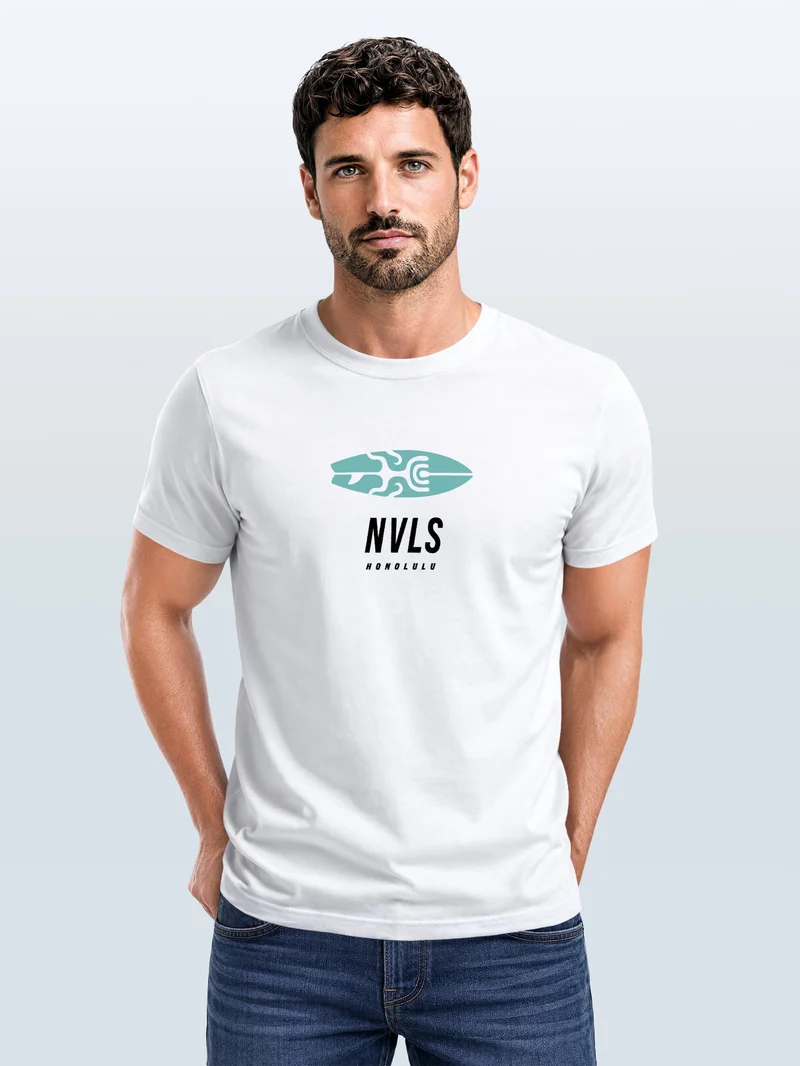 Herren T-Shirt Backprint - Design Wave Welle - Baumwollshirt Männer Fashion Streetstyle Slim Fit