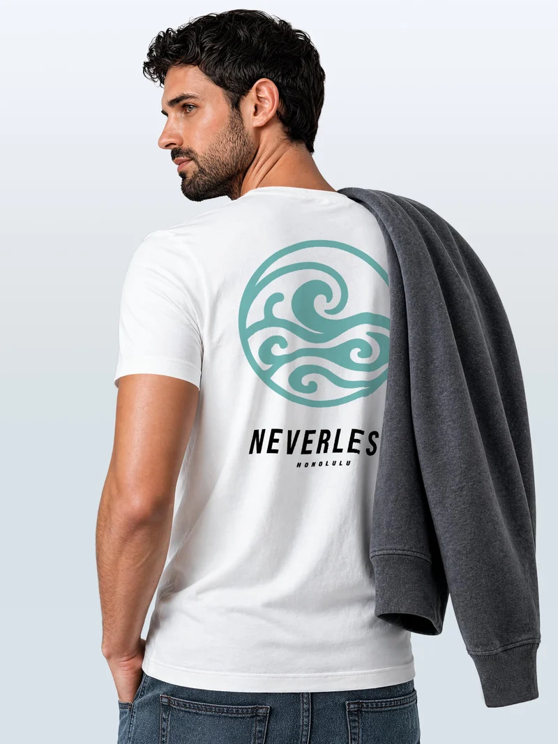 Herren T-Shirt Backprint - Design Wave Welle - Baumwollshirt Männer Fashion Streetstyle Slim Fit