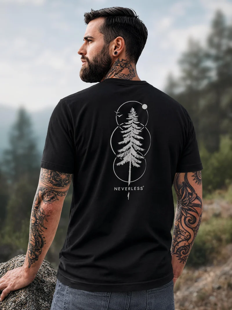 Herren T-Shirt Frontprint - Outdoor Baum Design - Baumwollshirt Männer Fashion Streetstyle Slim Fit