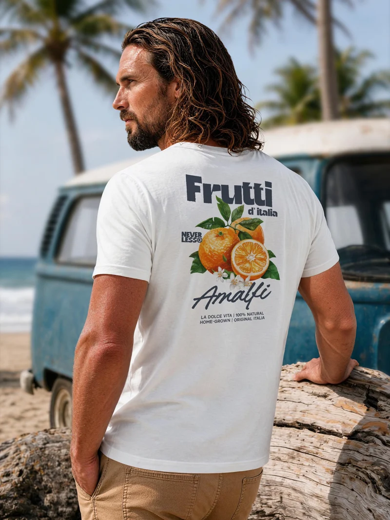 Herren T-Shirt Backprint - Orangen Design Amalfi - Baumwollshirt Männer Fashion Streetstyle Slim Fit
