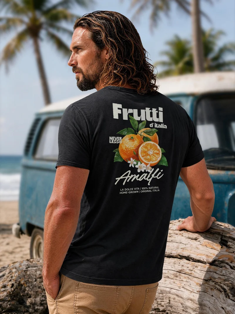Herren T-Shirt Backprint - Orangen Design Amalfi - Baumwollshirt Männer Fashion Streetstyle Slim Fit