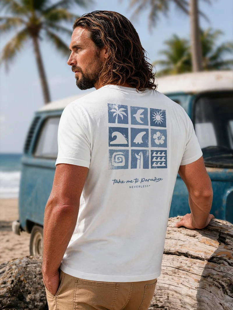 Herren T-Shirt Backprint - Beach Feeling Design - Baumwollshirt Männer Fashion Streetstyle Slim Fit