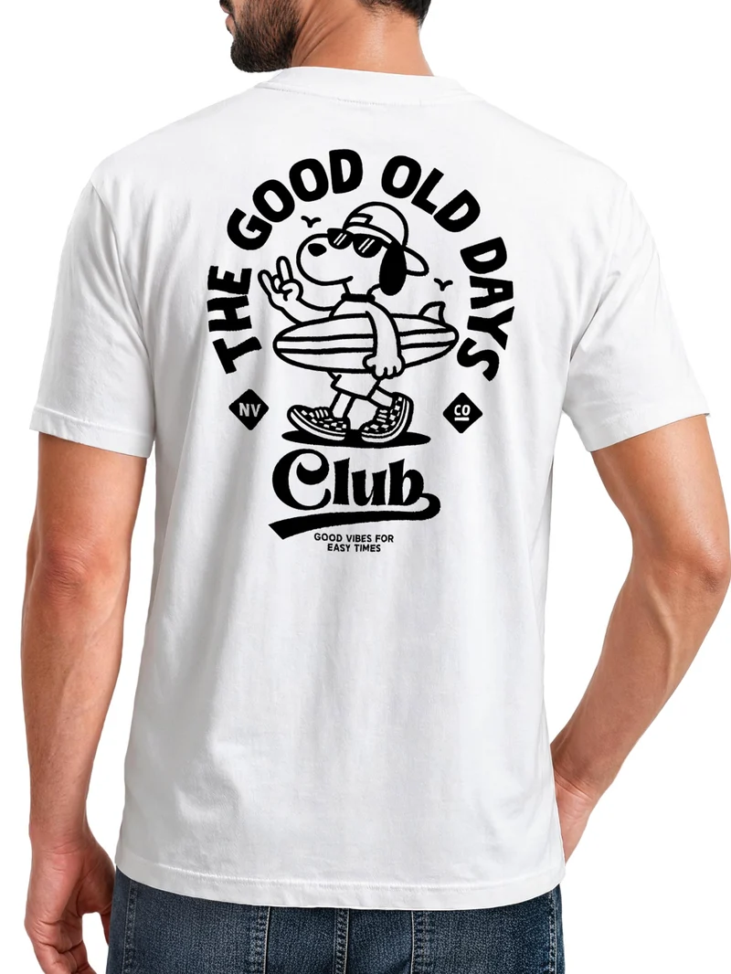 Herren T-Shirt Backprint - Surfing Design Good old Days - Baumwollshirt Männer Fashion Streetstyle Slim Fit