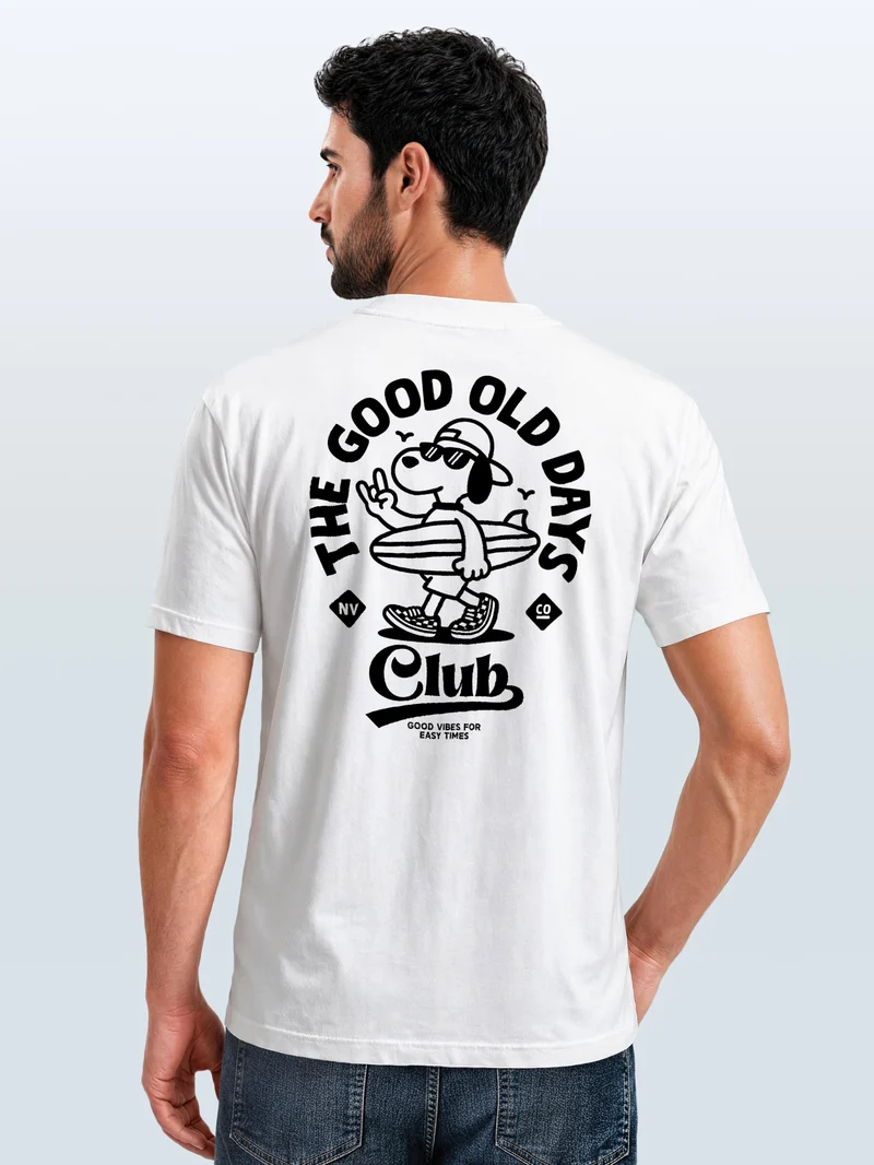 Herren T-Shirt Backprint - Surfing Design Good old Days - Baumwollshirt Männer Fashion Streetstyle Slim Fit