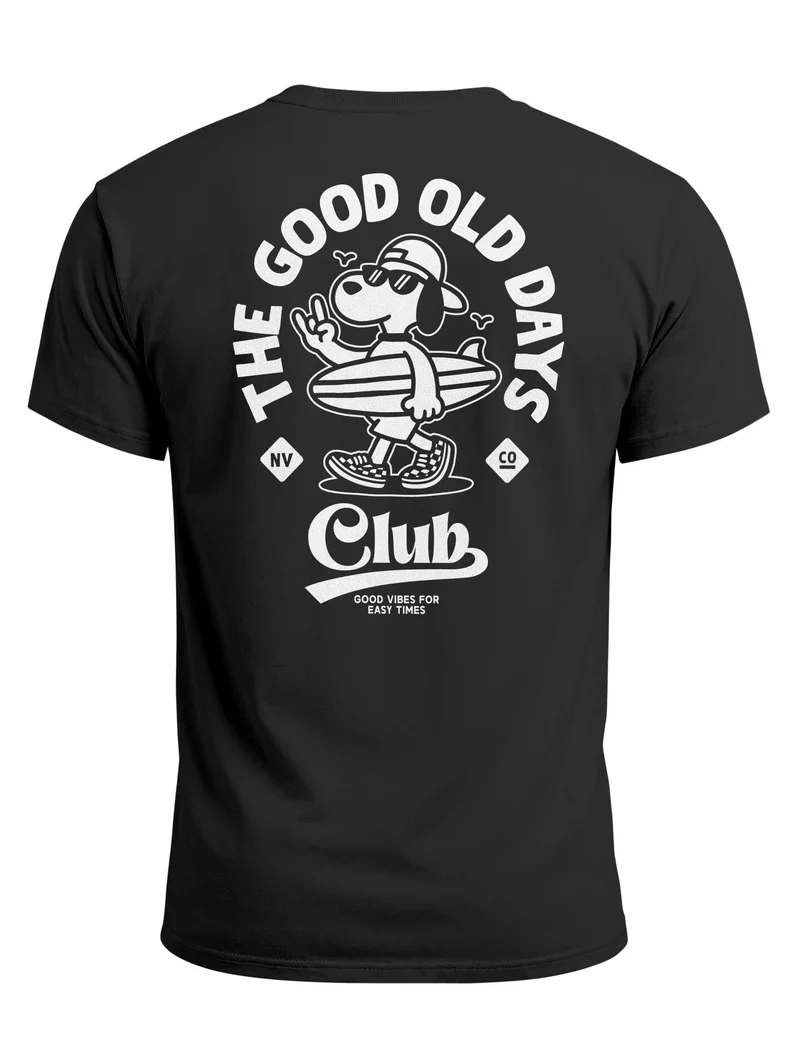 Herren T-Shirt Backprint - Surfing Design Good old Days - Baumwollshirt Männer Fashion Streetstyle Slim Fit