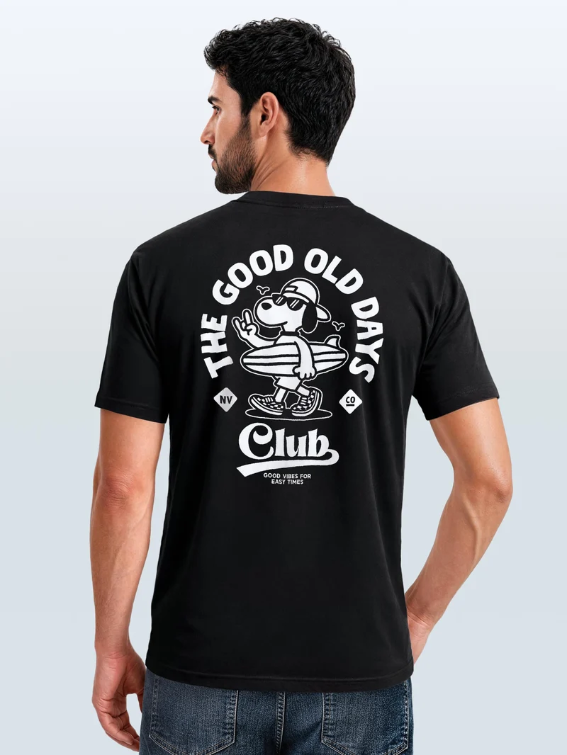 Herren T-Shirt Backprint - Surfing Design Good old Days - Baumwollshirt Männer Fashion Streetstyle Slim Fit