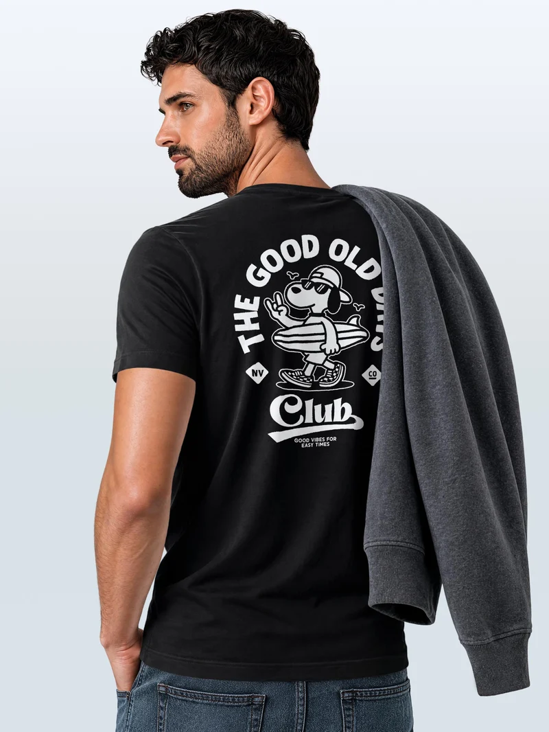 Herren T-Shirt Backprint - Surfing Design Good old Days - Baumwollshirt Männer Fashion Streetstyle Slim Fit
