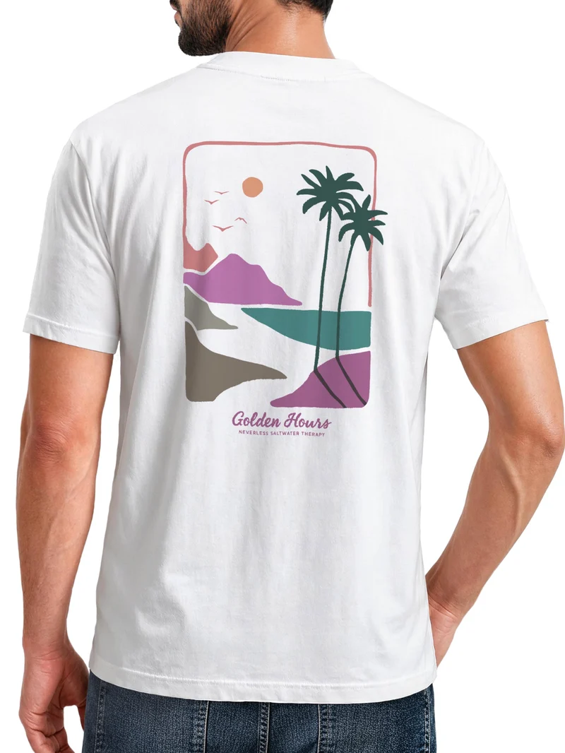 Herren T-Shirt Backprint - Surf Design Golden Hours - Baumwollshirt Männer Fashion Streetstyle Slim Fit