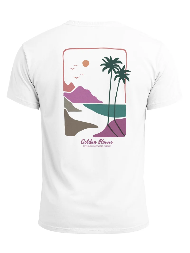 Herren T-Shirt Backprint - Surf Design Golden Hours - Baumwollshirt Männer Fashion Streetstyle Slim Fit