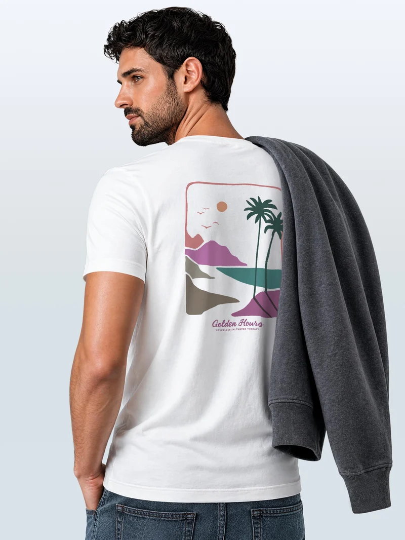 Herren T-Shirt Backprint - Surf Design Golden Hours - Baumwollshirt Männer Fashion Streetstyle Slim Fit