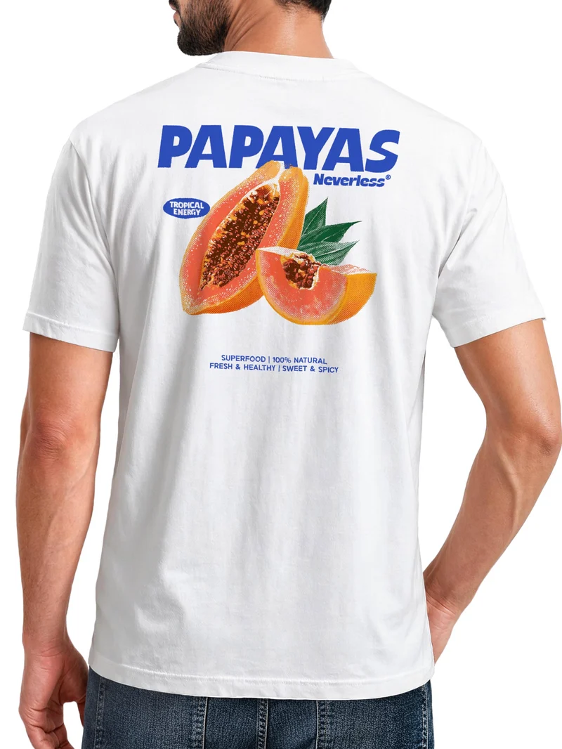 Herren T-Shirt Backprint - Papaya Fruit Design - Baumwollshirt Männer Fashion Streetstyle Slim Fit
