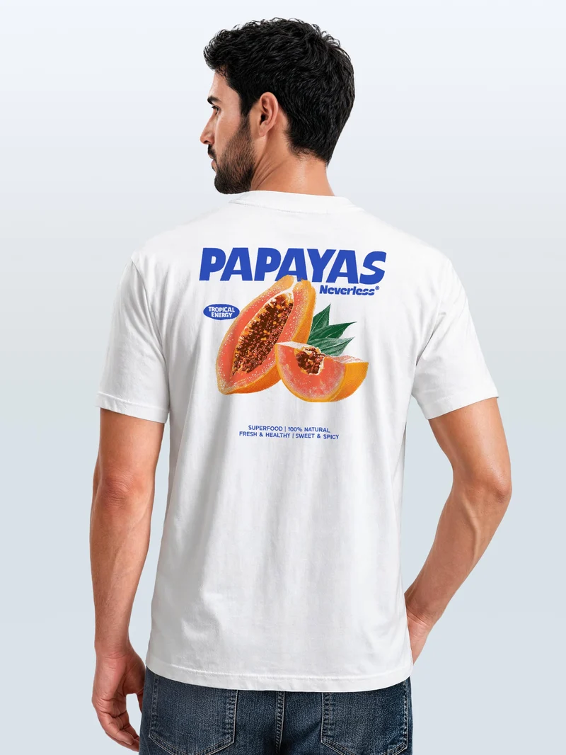 Herren T-Shirt Backprint - Papaya Fruit Design - Baumwollshirt Männer Fashion Streetstyle Slim Fit