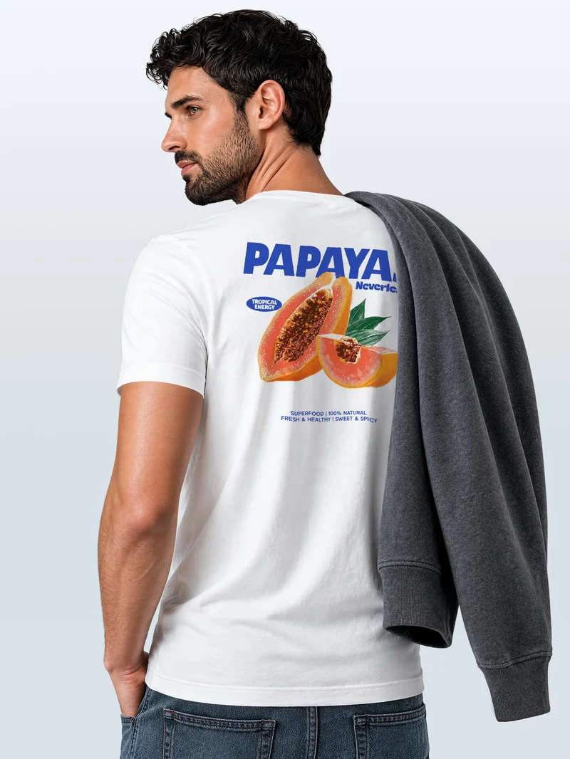 Herren T-Shirt Backprint - Papaya Fruit Design - Baumwollshirt Männer Fashion Streetstyle Slim Fit