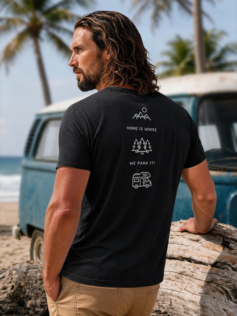 Herren T-Shirt Backprint - Minimalistic Camping Design - Baumwollshirt Männer Fashion Streetstyle Slim Fit