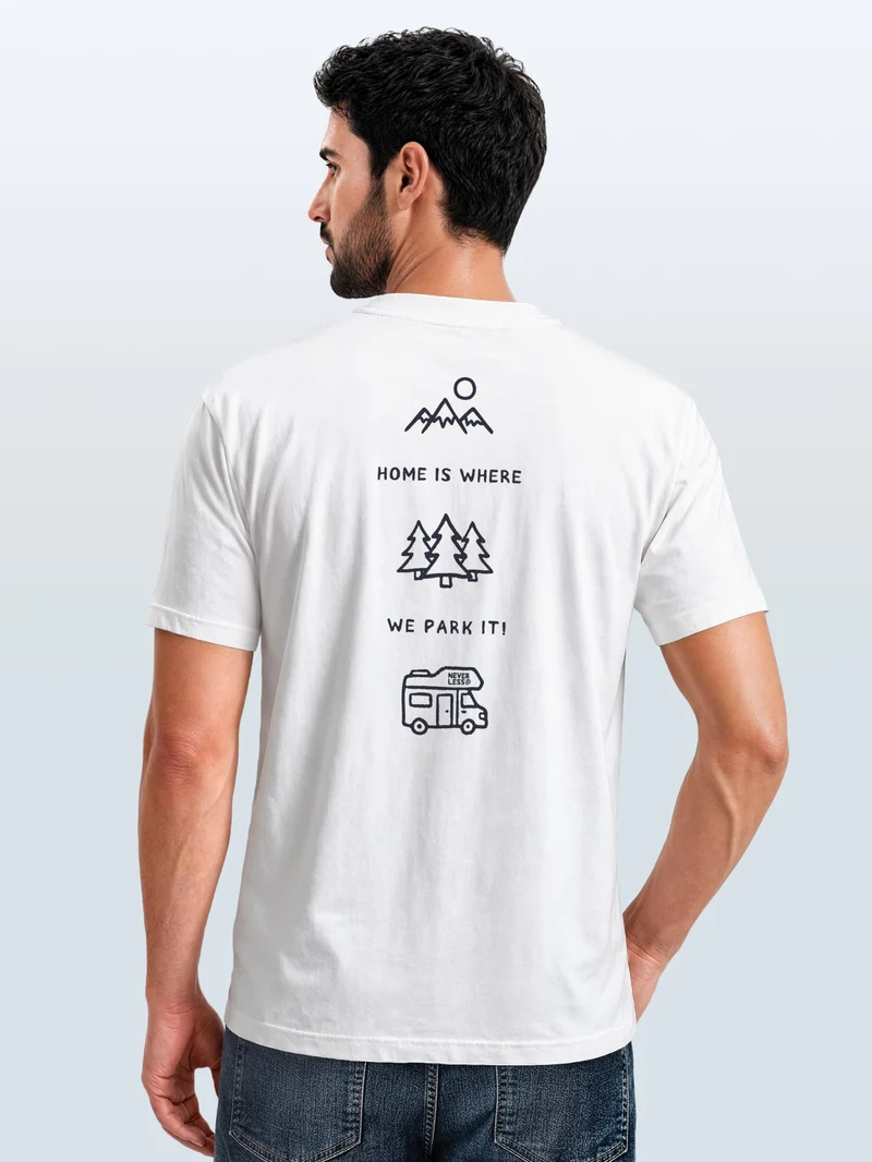 Herren T-Shirt Backprint - Minimalistic Camping Design - Baumwollshirt Männer Fashion Streetstyle Slim Fit