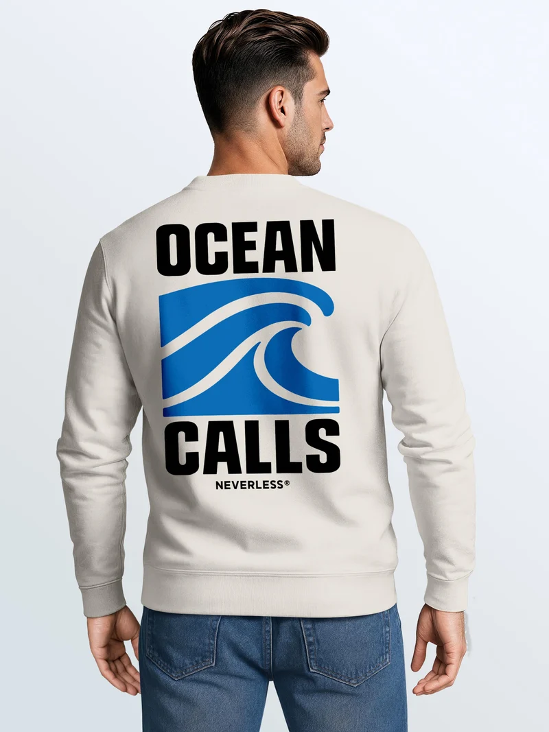 Herren Sweatshirt Ocean Calls Wave Backprint Regular Fit