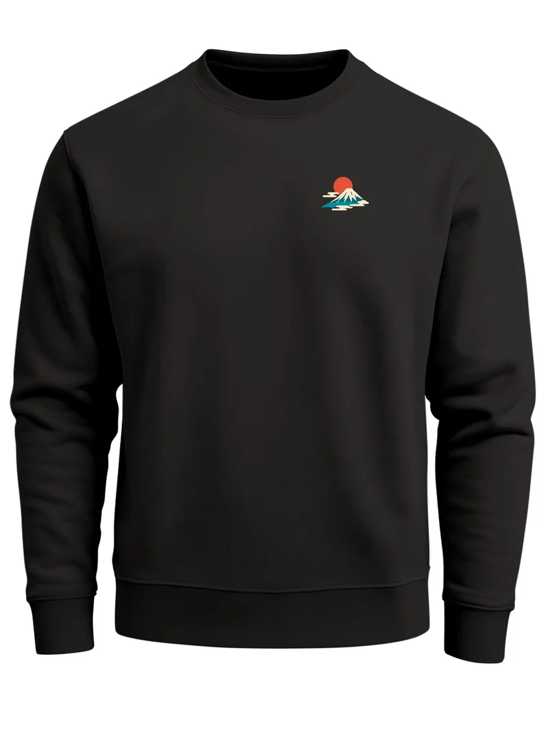Herren Sweatshirt Mountain Landscape Brustprint Regular Fit