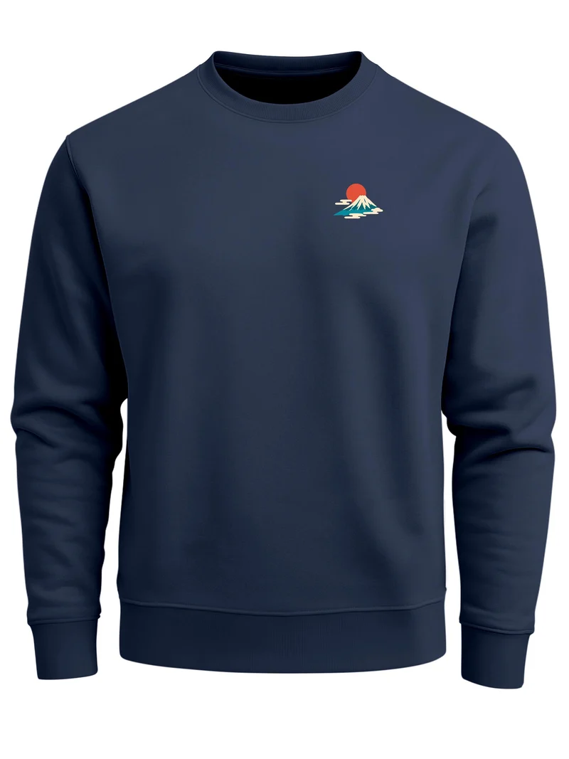 Herren Sweatshirt Mountain Landscape Brustprint Regular Fit