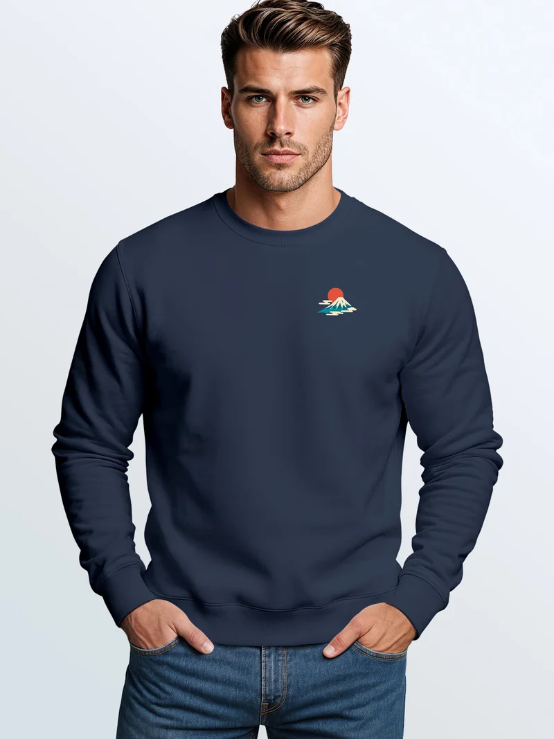 Herren Sweatshirt Mountain Landscape Brustprint Regular Fit