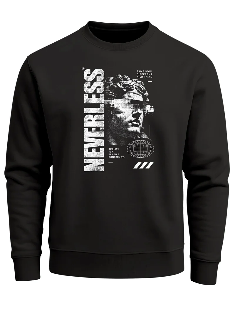 Herren Sweatshirt Statue Glitch Art Frontprint Regular Fit