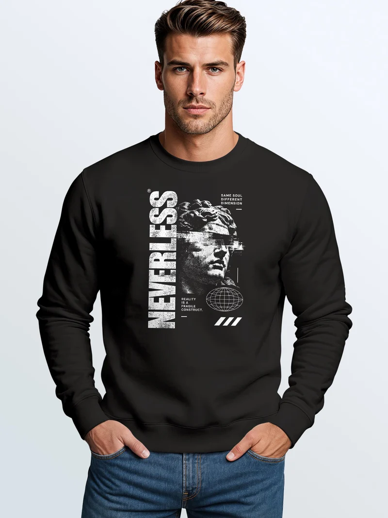 Herren Sweatshirt Statue Glitch Art Frontprint Regular Fit