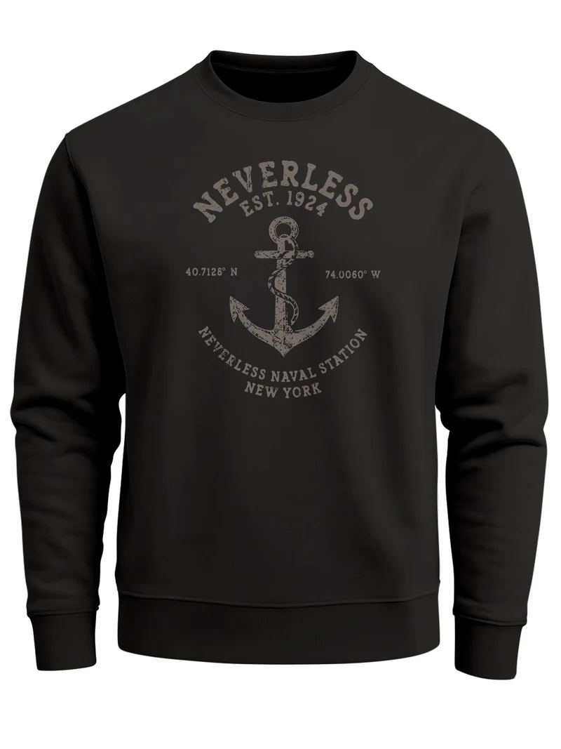 Herren Sweatshirt Vintage Naval Anchor Frontprint Regular Fit
