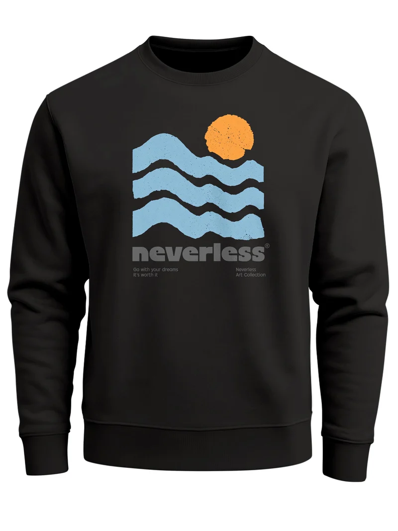 Herren Sweatshirt Sun Wave Art Frontprint Regular Fit