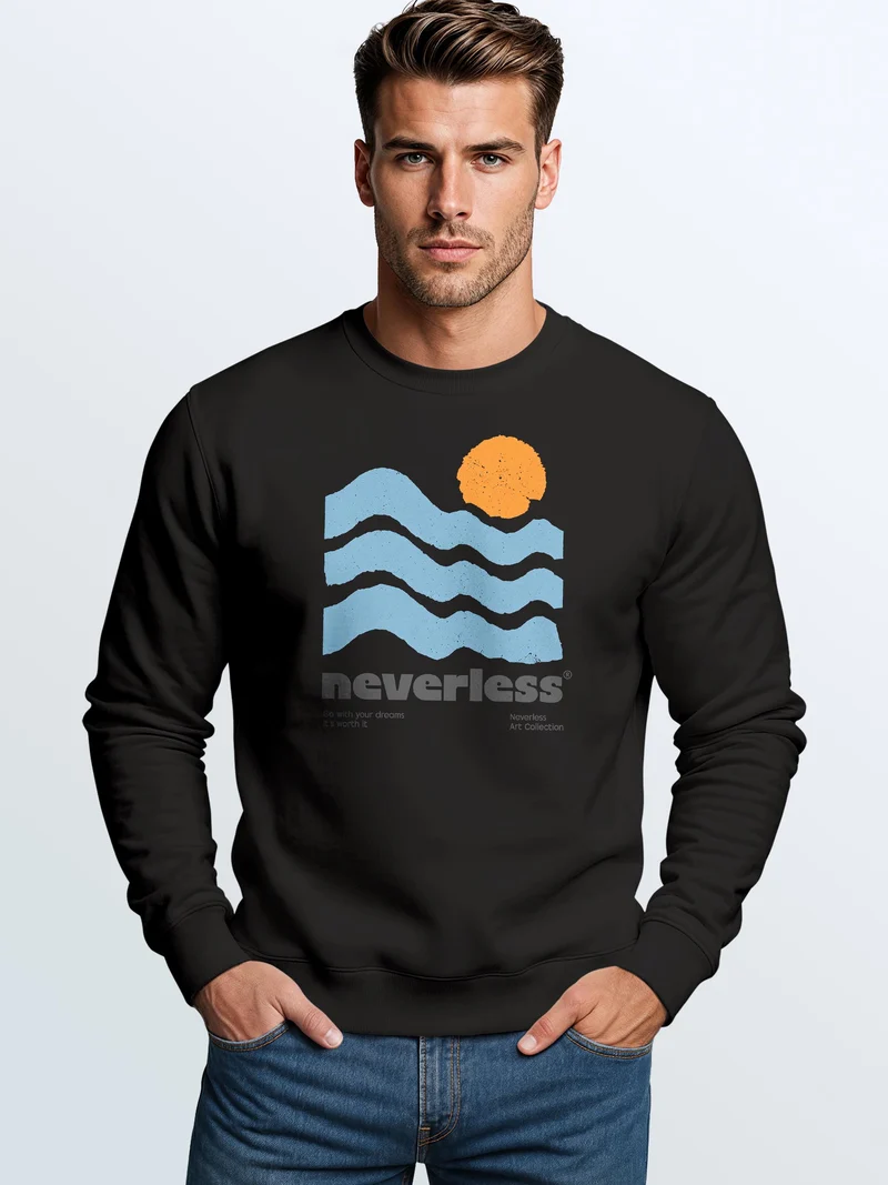Herren Sweatshirt Sun Wave Art Frontprint Regular Fit