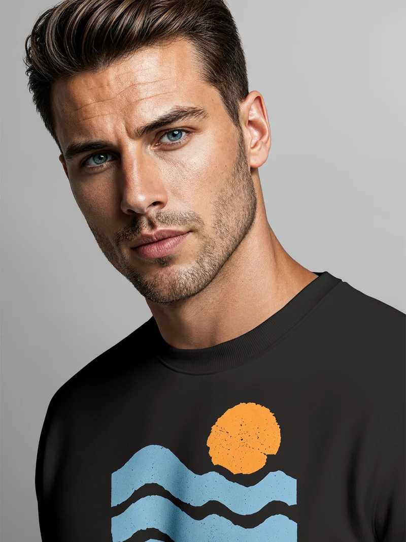 Herren Sweatshirt Sun Wave Art Frontprint Regular Fit