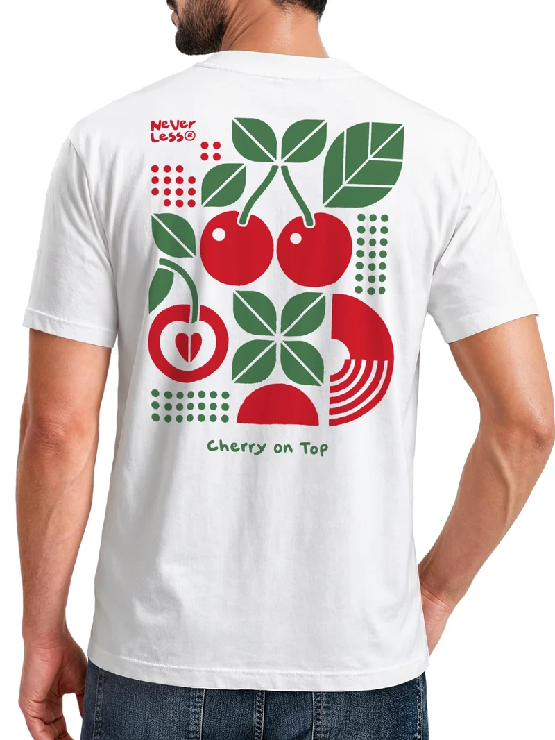 Herren T-Shirt Backprint Kirschen Cherry on Top Retro – Baumwollshirt Streetstyle Slim Fit