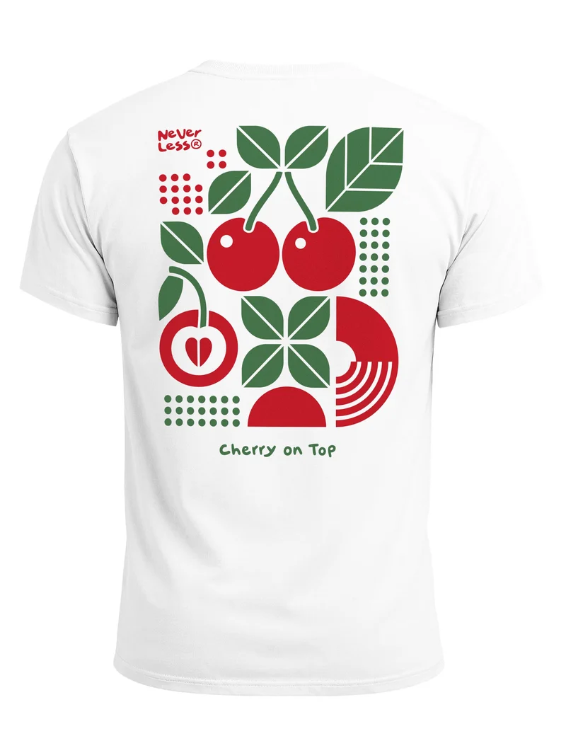 Herren T-Shirt Backprint Kirschen Cherry on Top Retro – Baumwollshirt Streetstyle Slim Fit