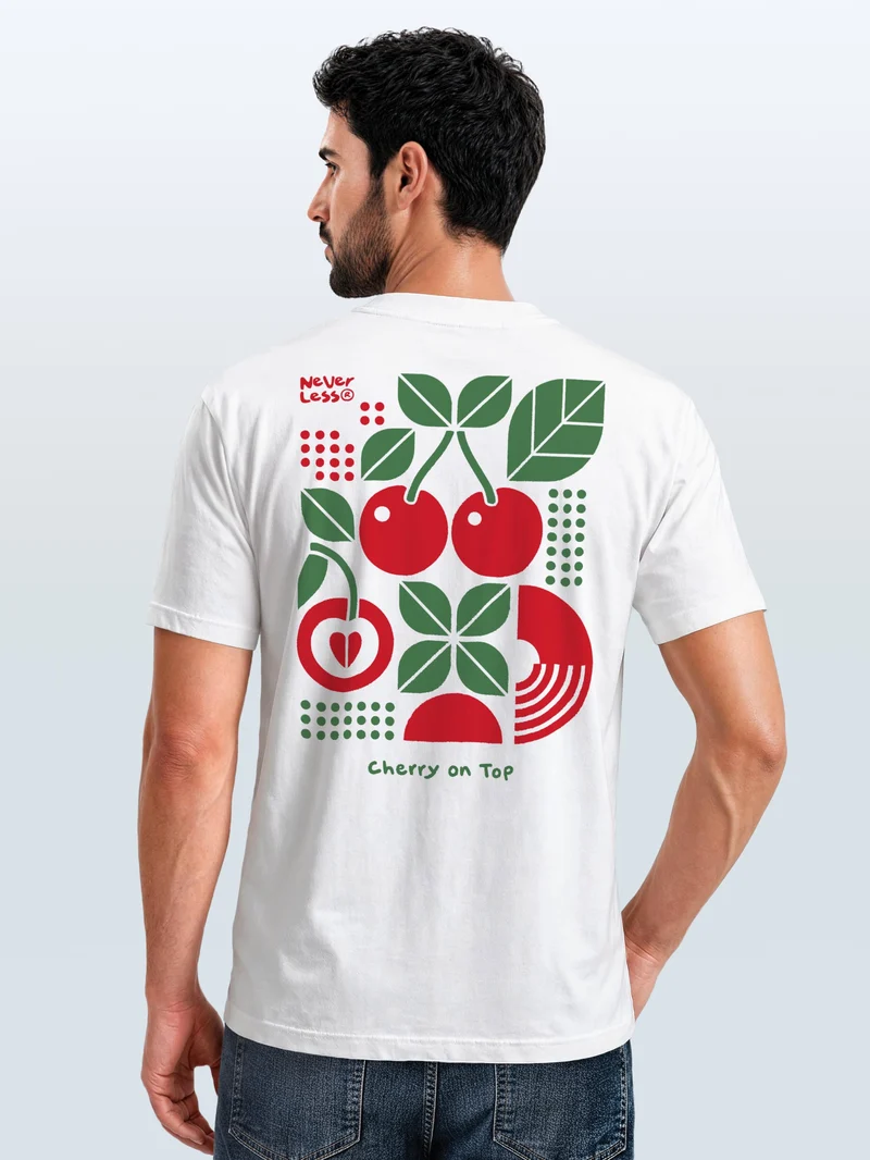 Herren T-Shirt Backprint Kirschen Cherry on Top Retro – Baumwollshirt Streetstyle Slim Fit