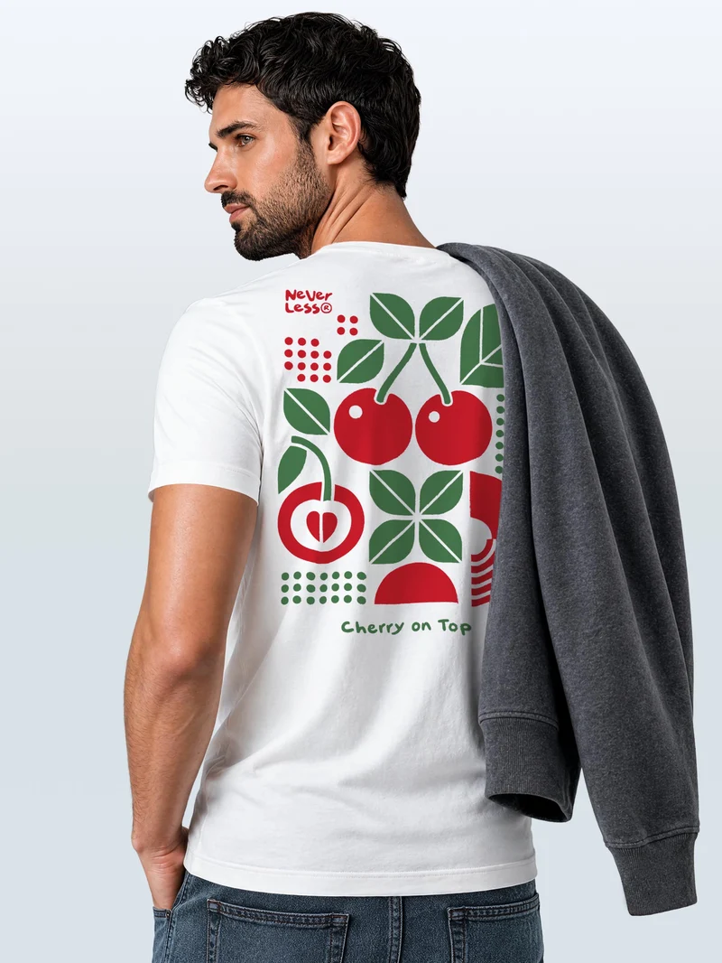 Herren T-Shirt Backprint Kirschen Cherry on Top Retro – Baumwollshirt Streetstyle Slim Fit