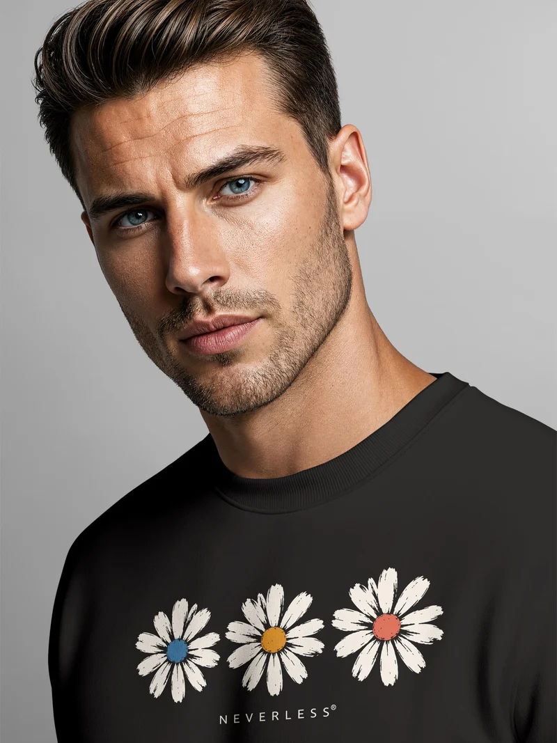 Herren Sweatshirt mit Gänseblümchen-Print Regular Fit