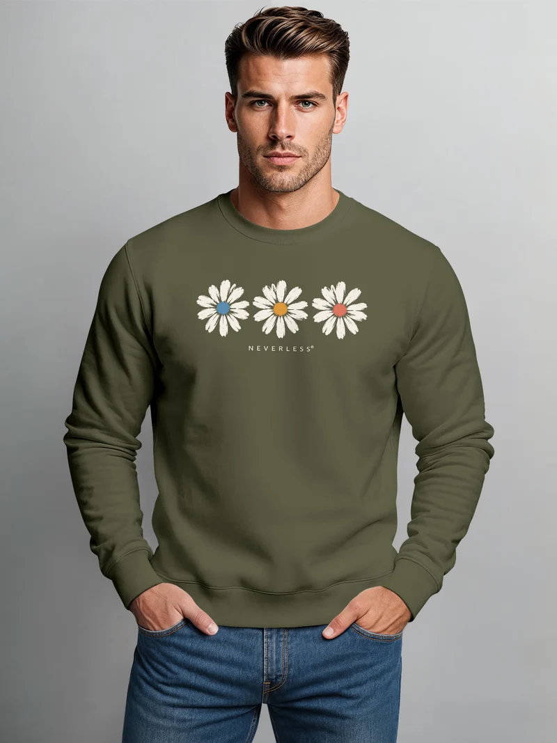 Herren Sweatshirt mit Gänseblümchen-Print Regular Fit