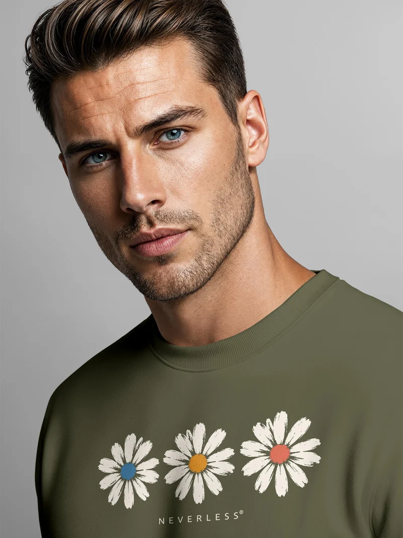 Herren Sweatshirt mit Gänseblümchen-Print Regular Fit