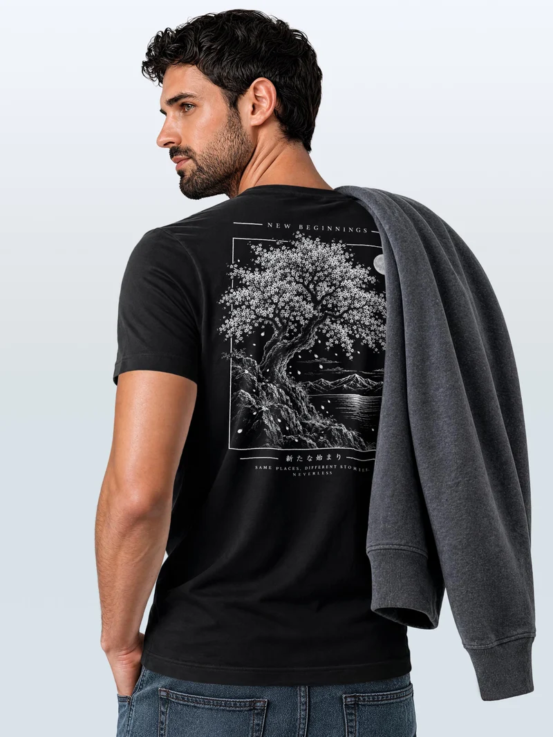 Herren T-Shirt Backprint Tiger Japan Asia – Baumwollshirt Streetstyle Slim Fit