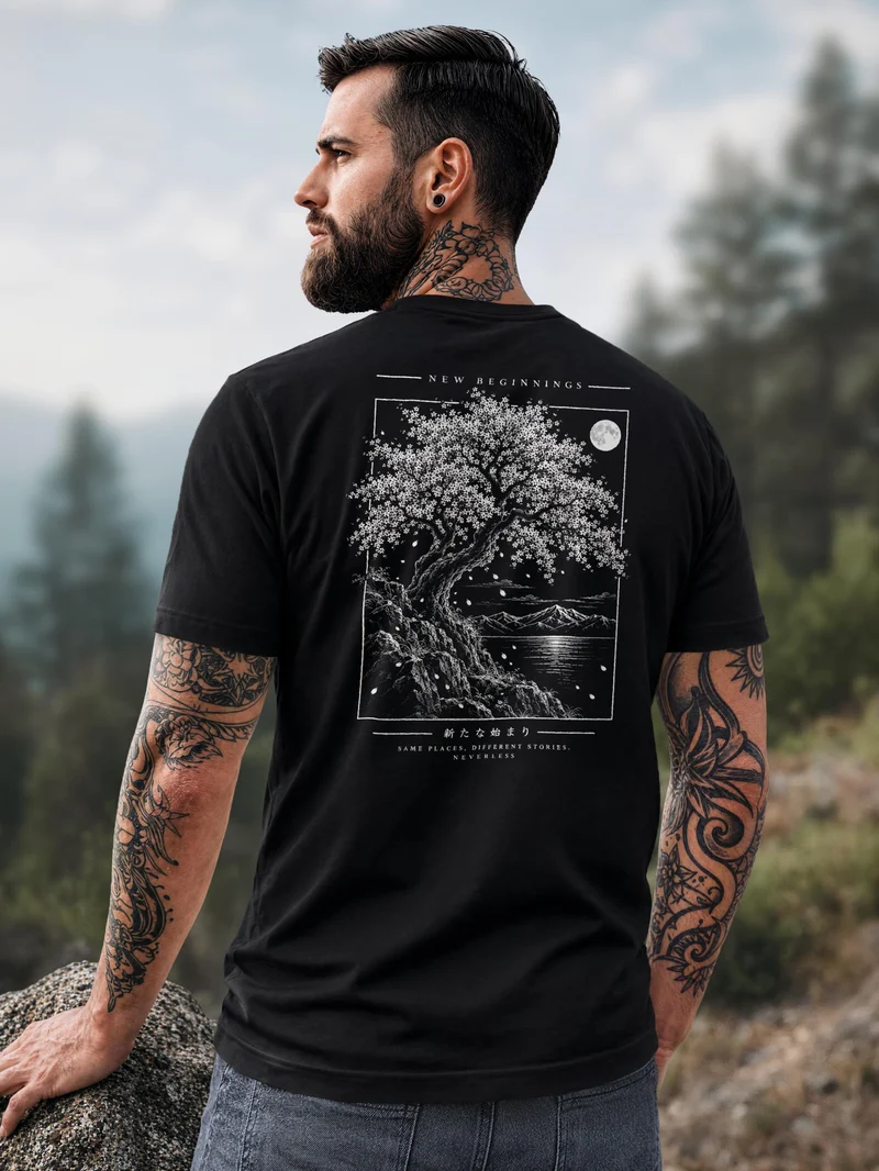 Herren T-Shirt Backprint Tiger Japan Asia – Baumwollshirt Streetstyle Slim Fit