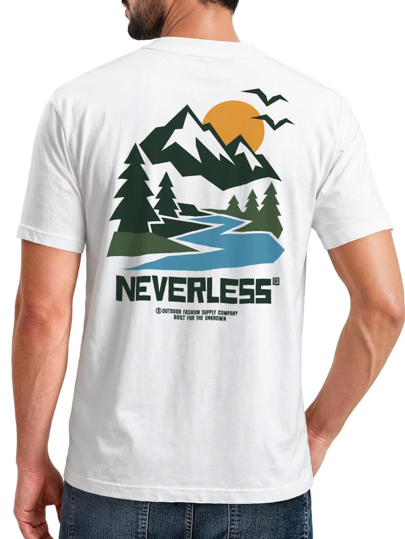 Herren T-Shirt Backprint Berge Outdoor Camping – Baumwollshirt Slim Fit Streetstyle