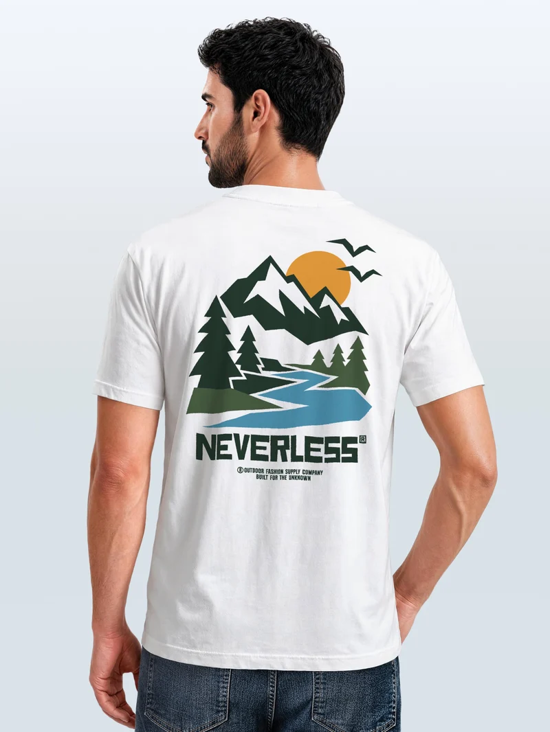 Herren T-Shirt Backprint Berge Outdoor Camping – Baumwollshirt Slim Fit Streetstyle