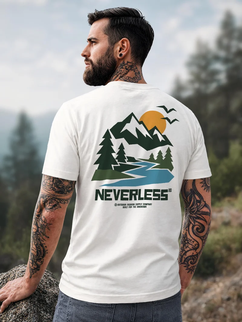 Herren T-Shirt Backprint Berge Outdoor Camping – Baumwollshirt Slim Fit Streetstyle