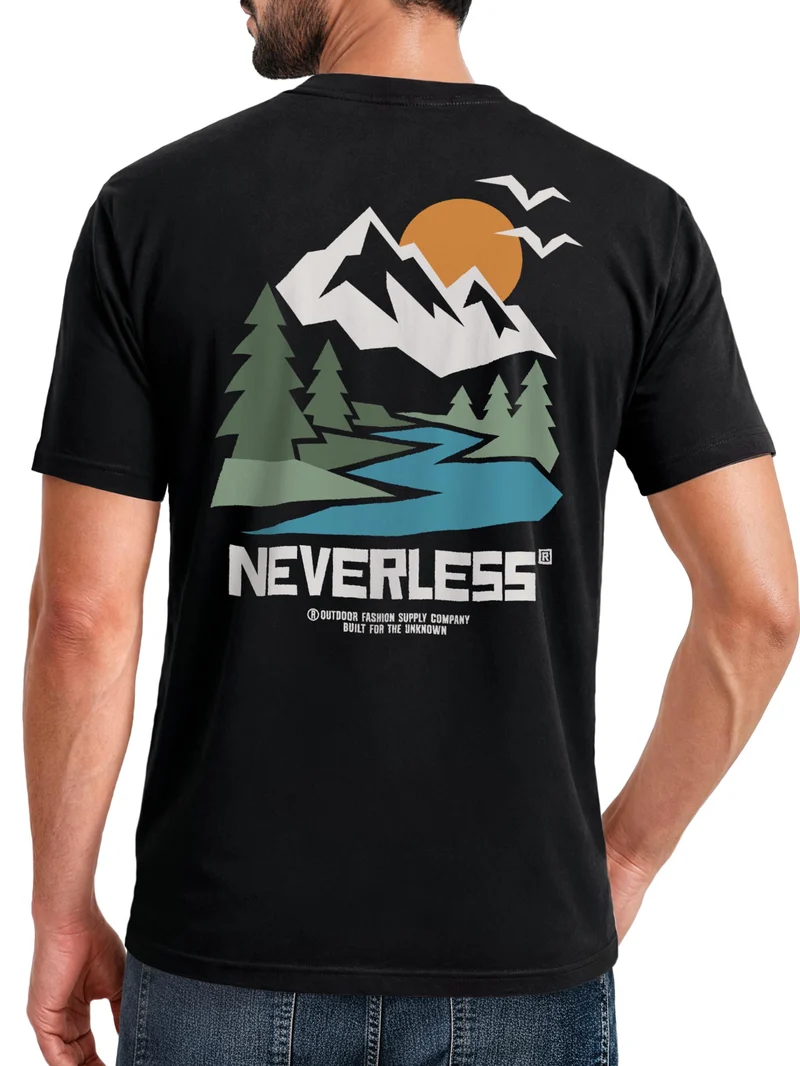 Herren T-Shirt Backprint Berge Outdoor Camping – Baumwollshirt Slim Fit Streetstyle
